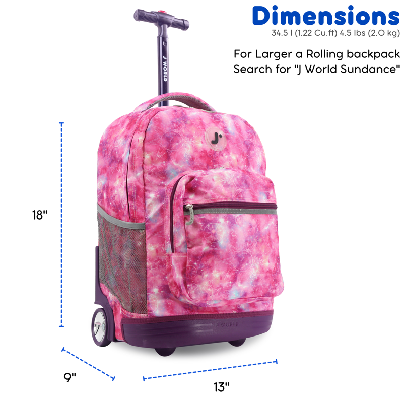 Unisex 18-Inch Rolling Backpack for School and Travel - Purple Galaxy
