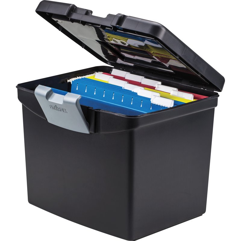 Portable File Storage Box with Lockable Lid 14.9x11x12.1 Inch Black