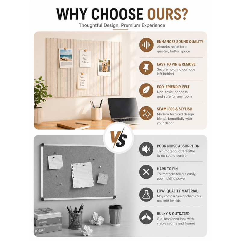 Large Felt Bulletin Board 48x36 in Modular Cork Alternative Wall Pins for Home Office Classroom