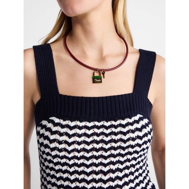 Women's Faux Leather Pendant Necklace with Gold-Tone Lock & Key - 18" + 3" Extender