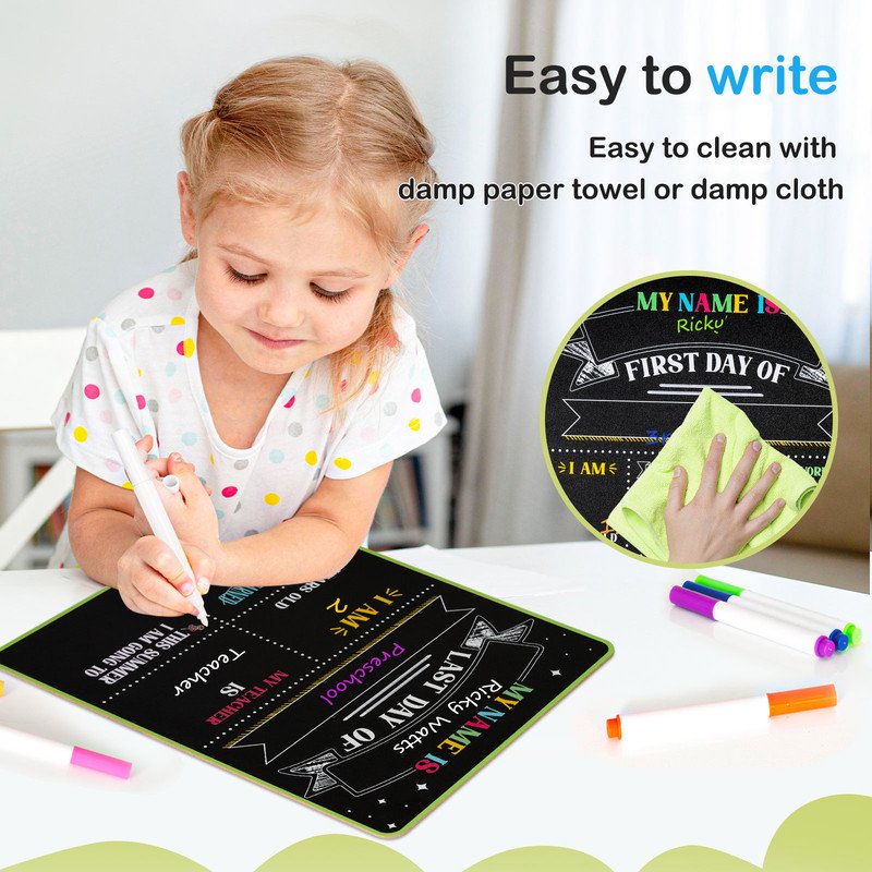 Double-Sided Reusable Chalkboard Sign for First & Last Day of School 14x11 inches
