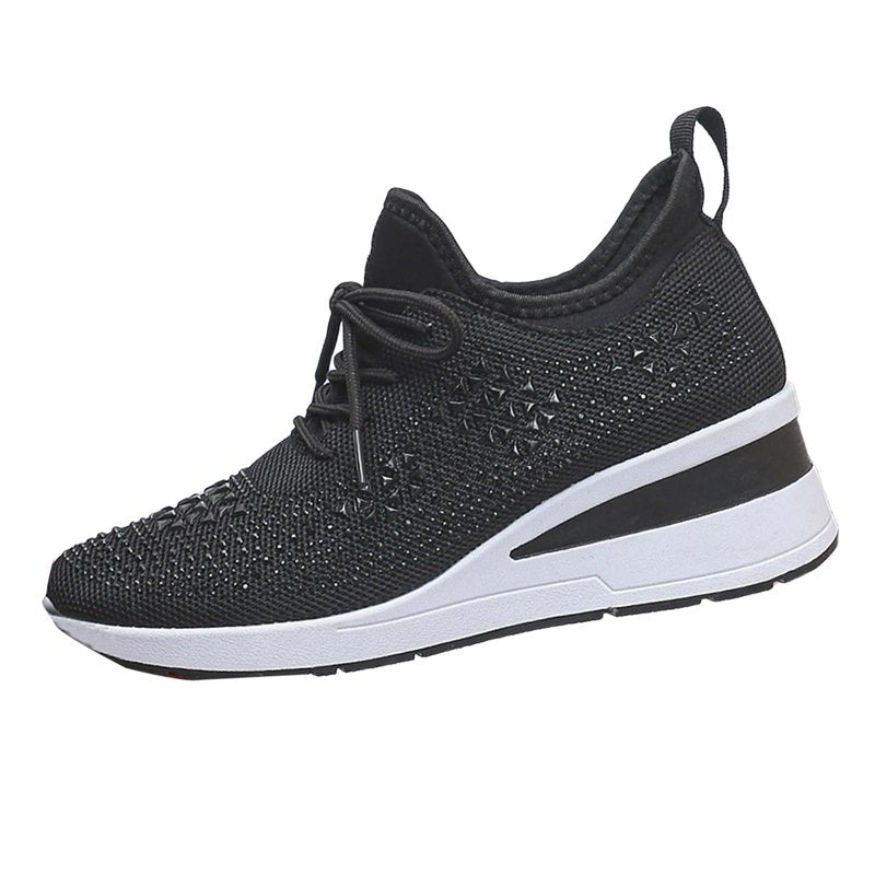 Women’s Sparkly Rhinestone Platform Wedge Sneakers Breathable Mesh Bling Shoes