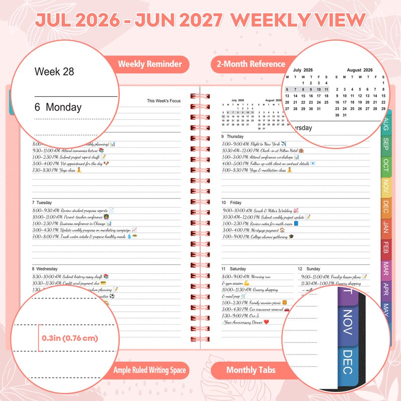 Academic Planner 2026-2027 Weekly Monthly Organizer with Pocket & Elastic Closure