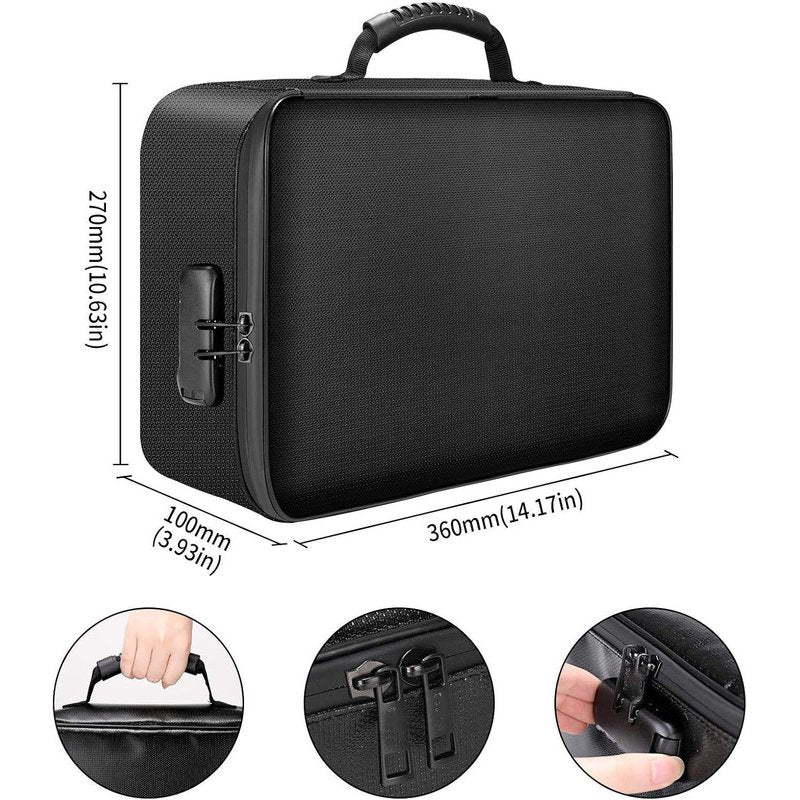 Fireproof Document Bag with Lock Water-Resistant Storage Case for Files Money