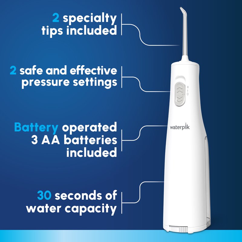 Portable Water Flosser with 2 Tips and 2 Settings - Cordless, Waterproof, ADA Accepted