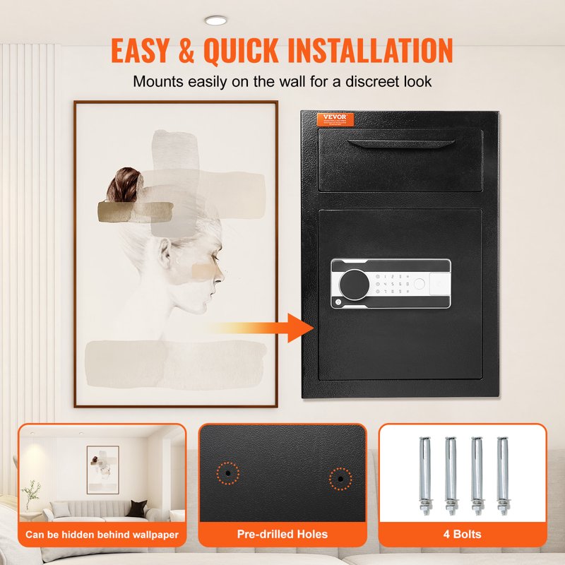 Depository Safe Box with Drop Slot and Emergency Keys - 2.5C Carbon Steel Security Safe