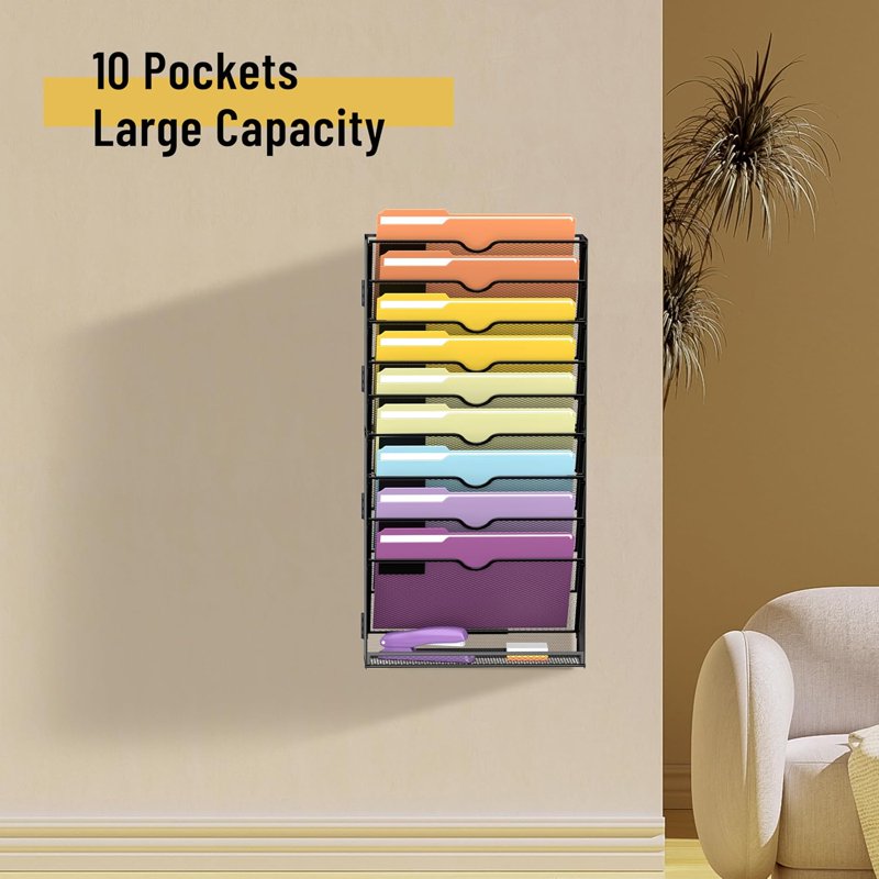 10-Tier Wall File Organizer Hanging Wall Paper Folder Storage for Office & Home