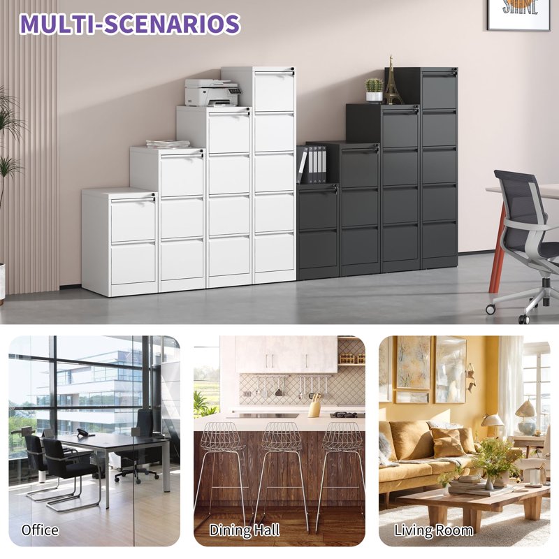 4-Drawer Metal Vertical File Cabinet with Lock for Office & Home Steel Storage