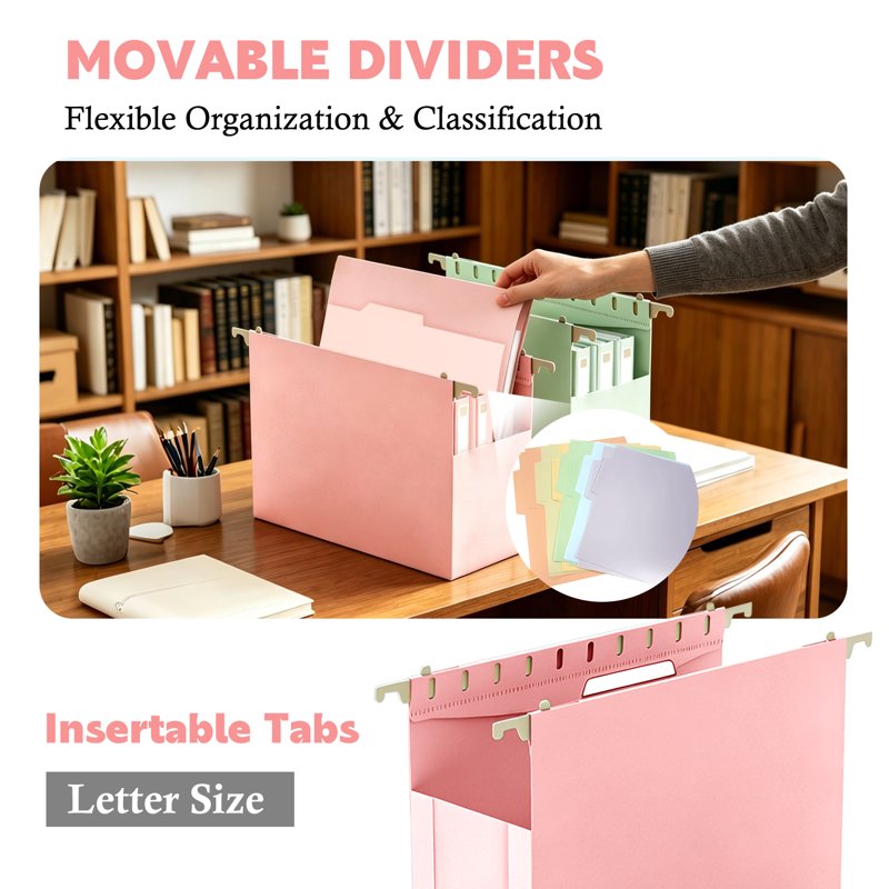 12 Pack Expanding Hanging File Folders - Letter Size Plastic Office Organizer