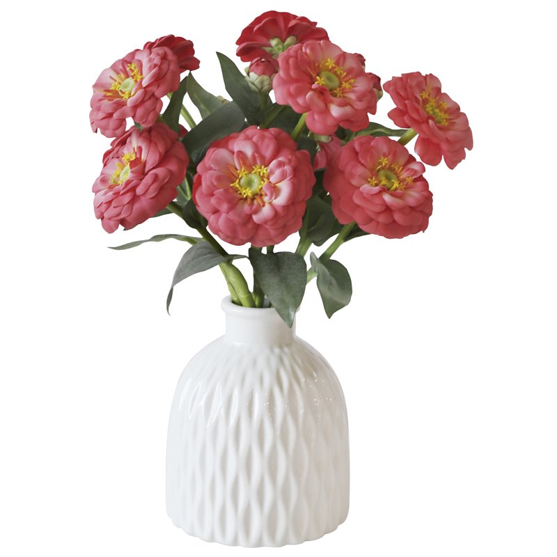 Artificial Coral Zinnia Short Stem Floral Decor for Indoor Arrangements - 3 Pack