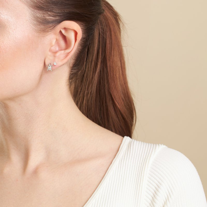 Sterling Silver Cubic Zirconia & Turtle Stud Earrings Set for Women & Teens