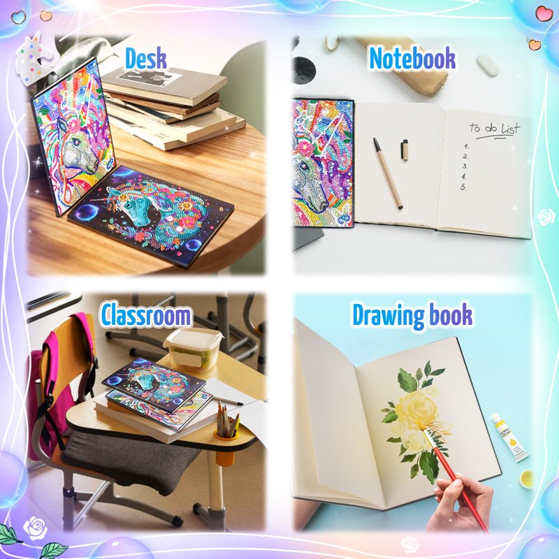 Kids Craft Kits for Girls 5-12 - Unicorn & Flower Notebook Set with Diamond Painting