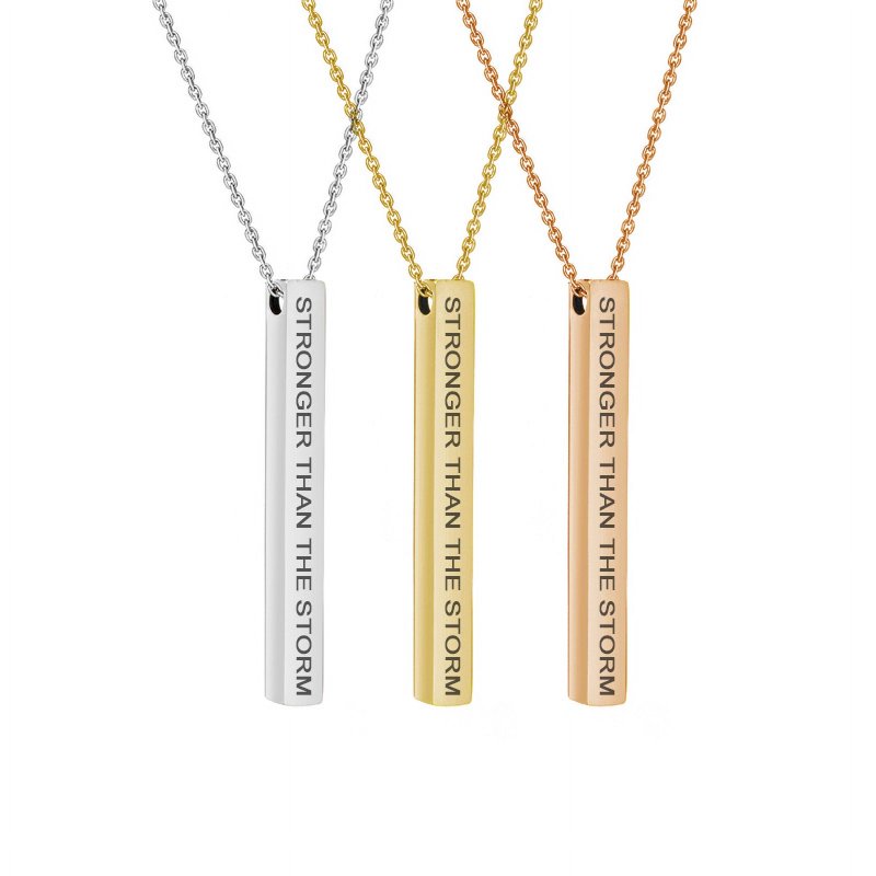 Inspirational Quote Necklace - Rose Gold Stainless Steel Bar Pendant, Gift Box Included