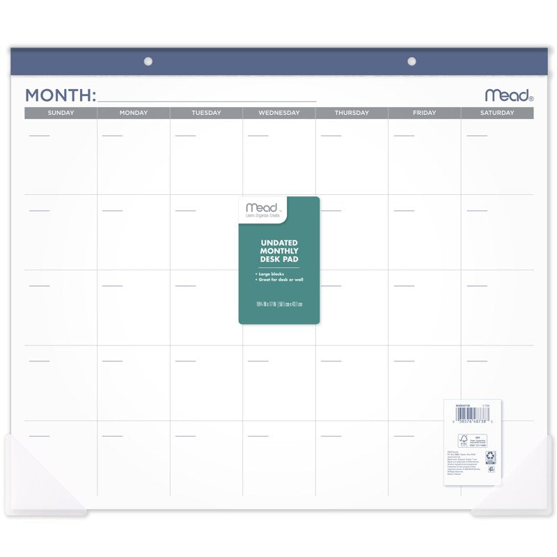 Undated 15-Month Desk Pad Calendar with Perforated Pages and Poly Corners - 21.75 x 17 Inches