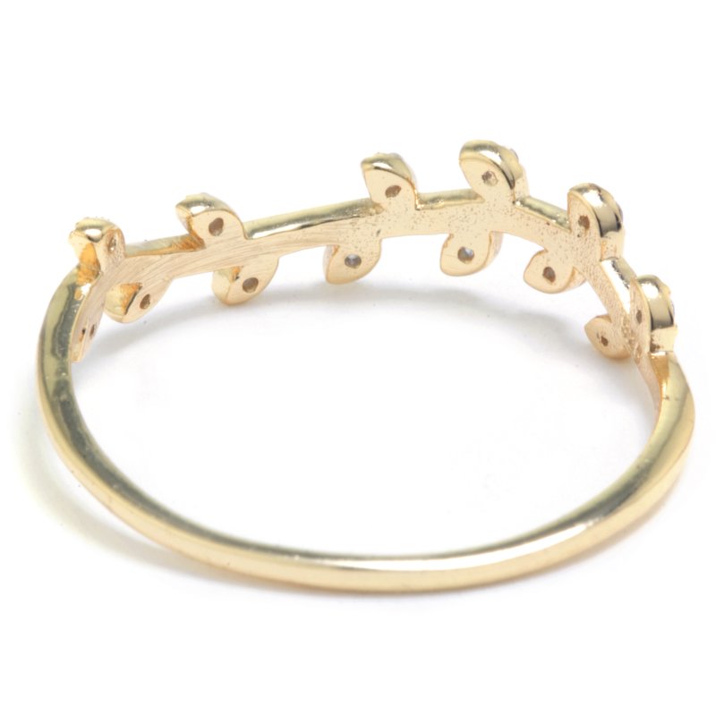 Gold Over Sterling Silver Leaf Band Ring with Cubic Zirconia for Women & Teens