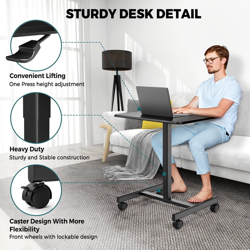 EDX Black Mobile Standing Desk with Locking Wheels - Height Adjustable Laptop Desk