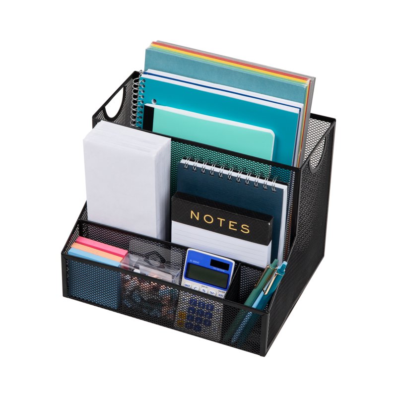 Desktop Organizer with 4 Compartments - Metal File and Office Supplies Storage