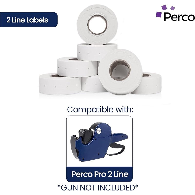 White Price and Date Gun Labels for Perco 2 Line Pricing Guns - 6,000 Labels