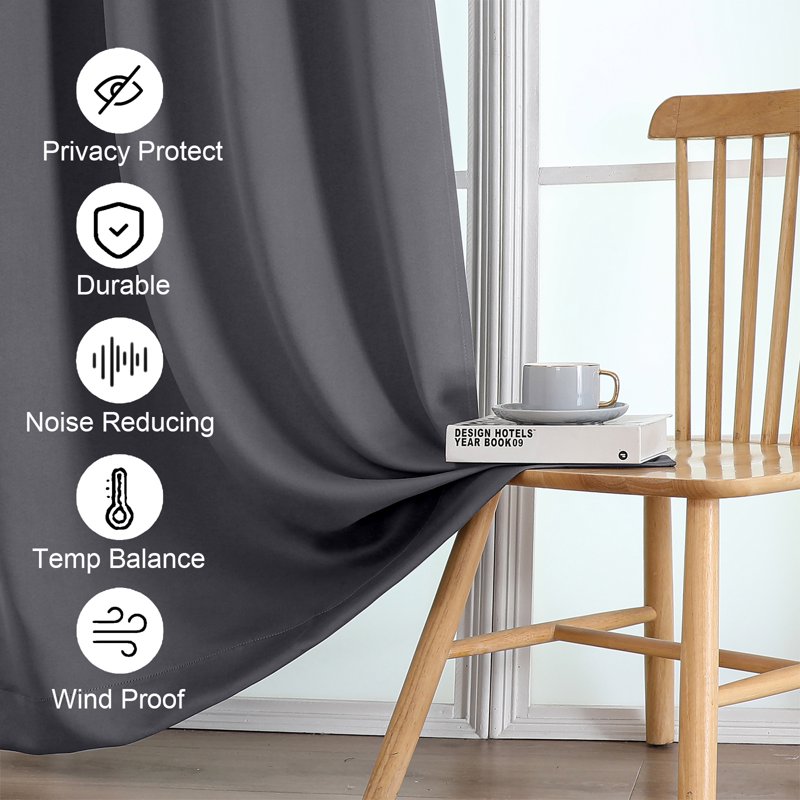 Blackout Curtains for Bedroom - Insulated Privacy Window Drapes, 2 Panels