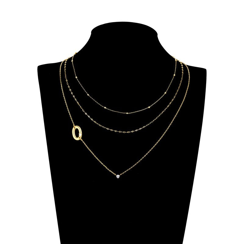 Initial Necklace Set with 3 Gold Flash-Plated Chains and Cubic Zirconia - All Letters
