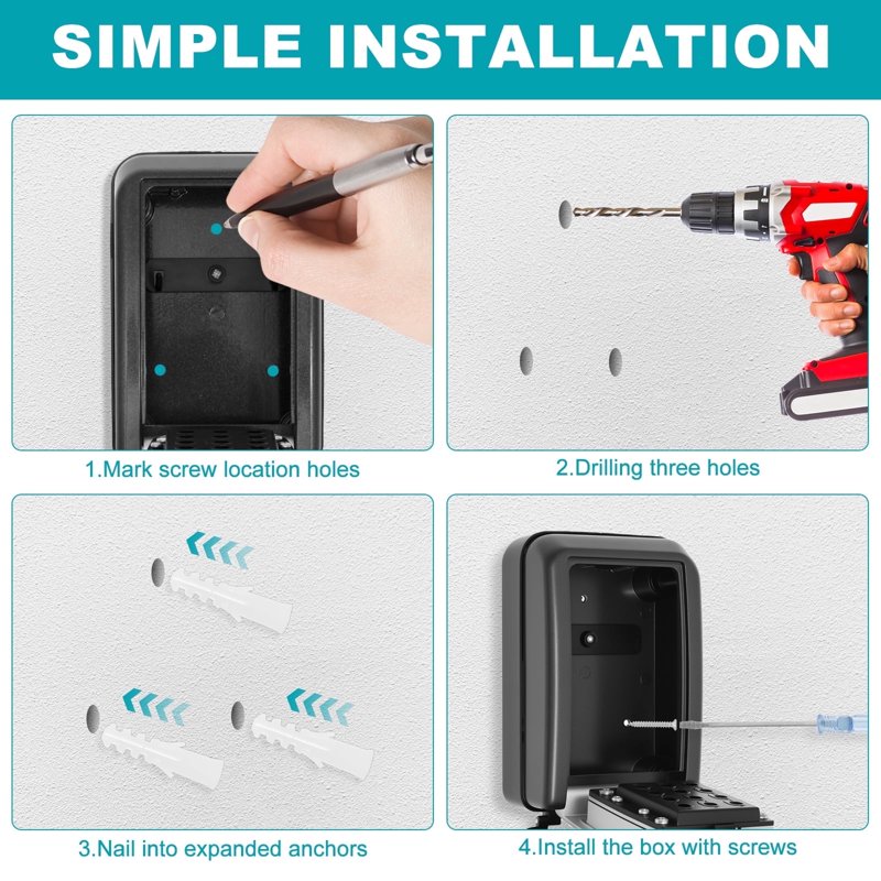 Heavy-Duty Wall-Mounted Key Lock Box with 12-Digit Combination Weatherproof Outdoor Safe for Home & Office