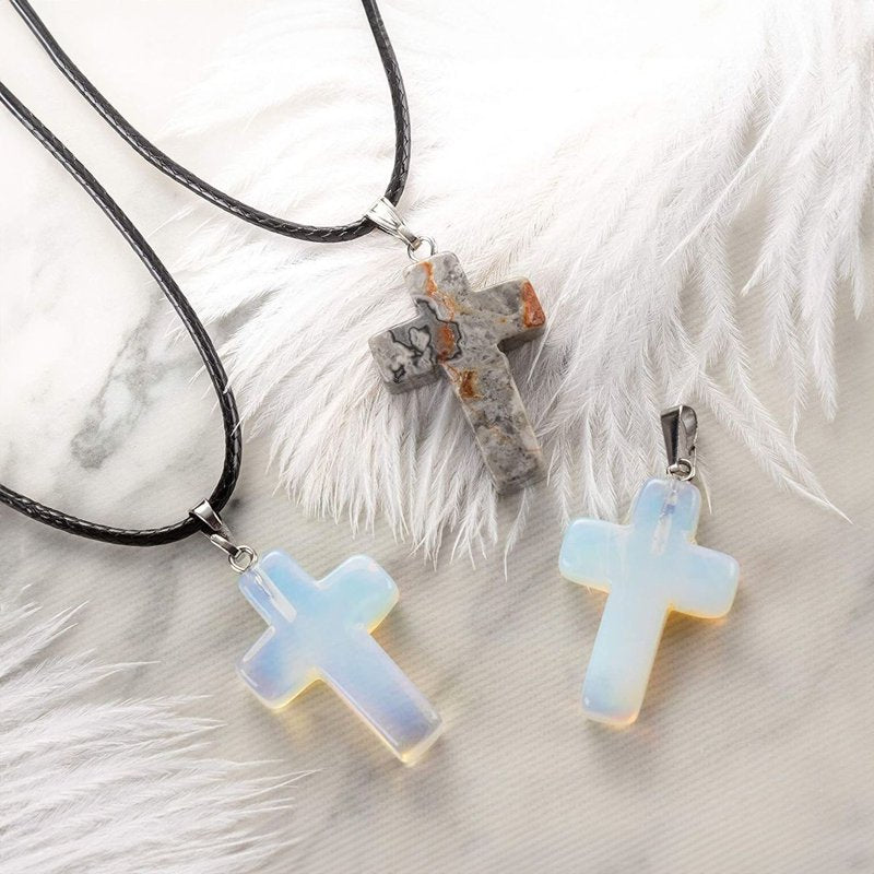 Gemstone Cross Charms Jewelry Making Kit - 40 Assorted Pendants & Storage Case