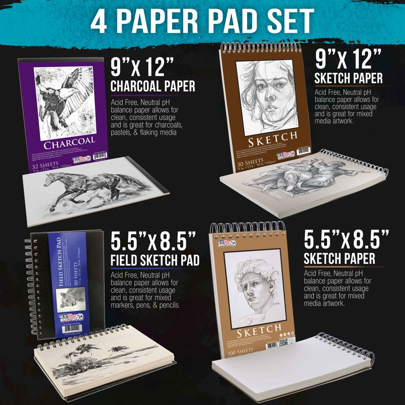 Art Supply Sketch & Drawing Paper Pads Set – 242 Sheets, Various Sizes & Styles