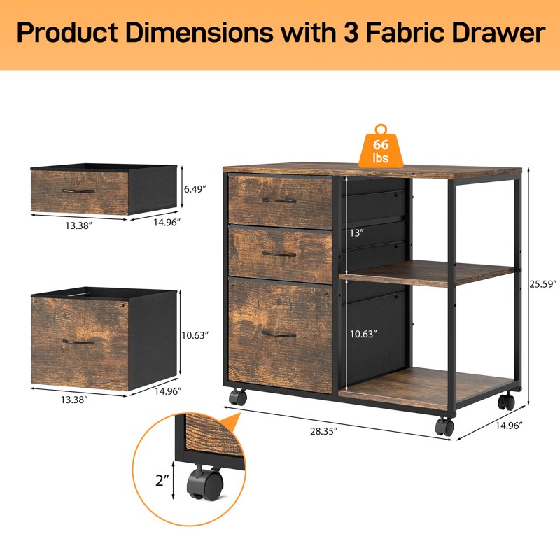 Mobile Under-Desk Filing Cabinet with Shelves & Lockable Drawers