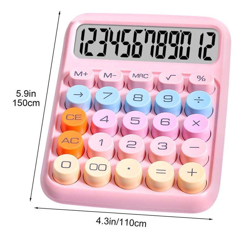 12 Digit Desktop Calculator with Large LCD Display and Big Buttons - Pink