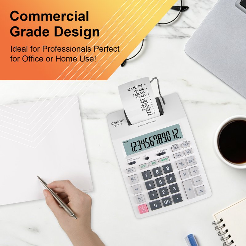 Thermal Printing Calculator with 12-Digit LCD, Fast 4 Lines/sec, Home & Office