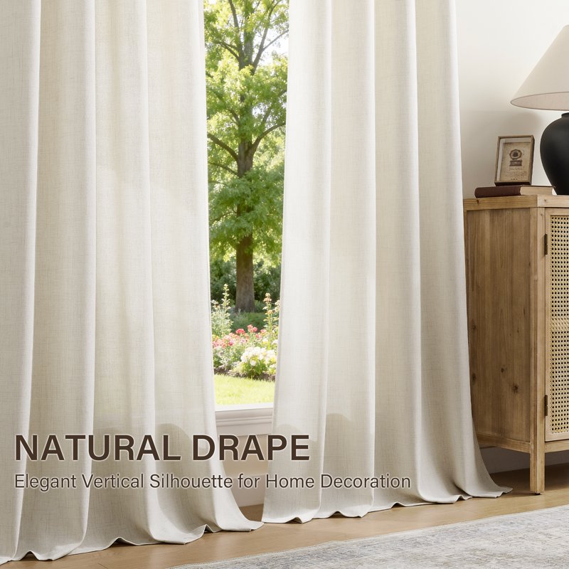 Light Filtering Linen Curtains for Living Room & Bedroom - Semi Sheer Privacy Drapes, 2 Panels