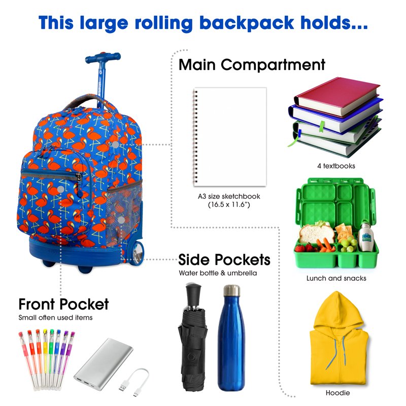 Unisex 18-Inch Rolling Backpack for School & Travel - Large Capacity, Durable