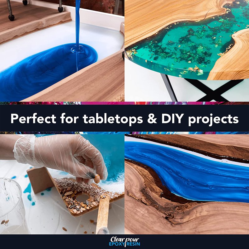 Clear Pour Epoxy Resin Kit - 1 Gallon, 2 Pieces Clear Adhesive for Tables & Countertops
