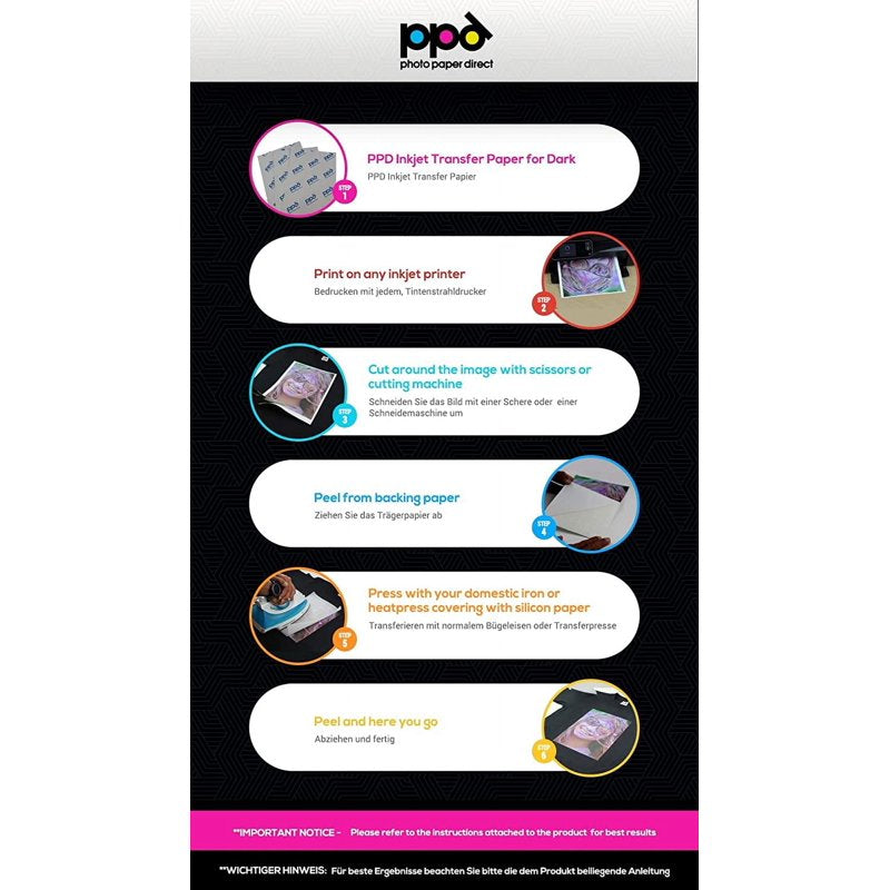 Inkjet Transfer Paper for Dark Fabrics - 11x17 Inch Sheets - Premium Quality