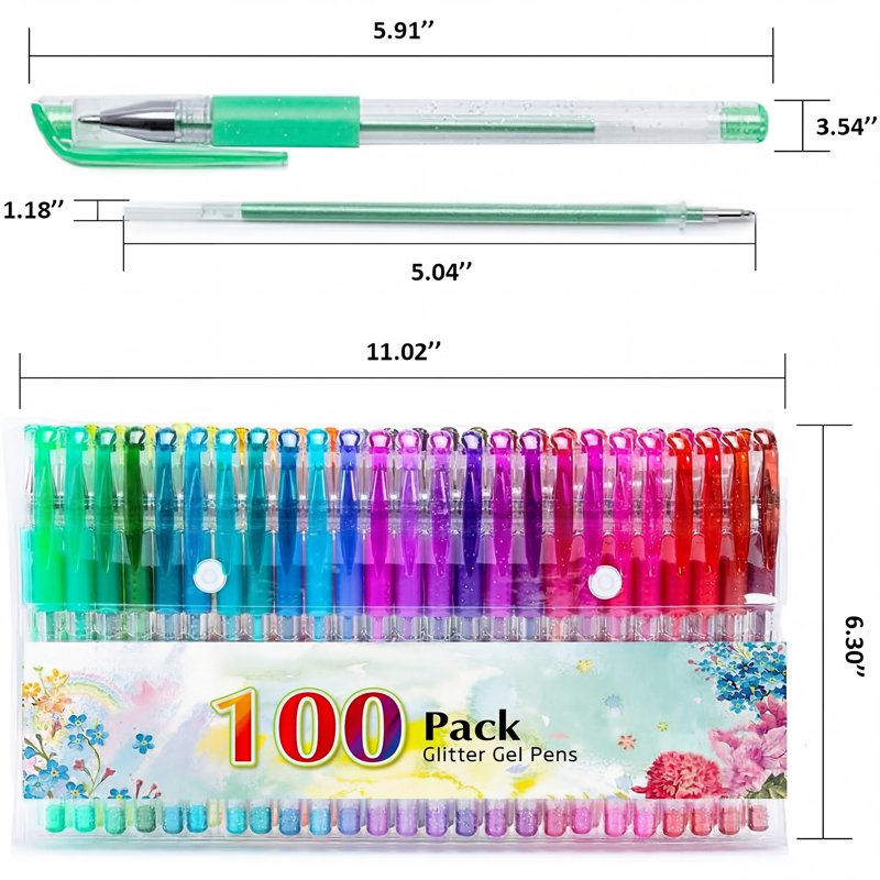 Glitter Gel Pens Set 100 Pack for Adult Coloring & Crafting - Vibrant, Non-Toxic