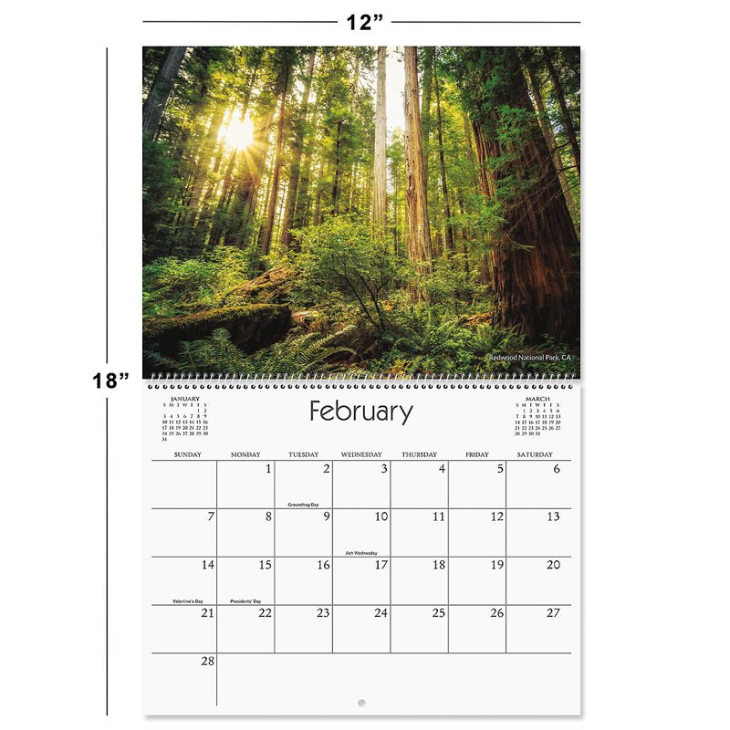 National Parks Wall Calendar 12x9 Inch Closed 18x12 Open Spiral-Bound Office & Home