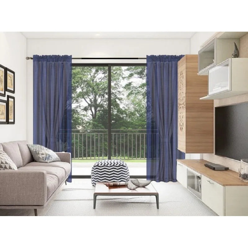 Semi-Sheer Faux Silk Window Curtains 2-Pack - Navy, Red, Pink & More