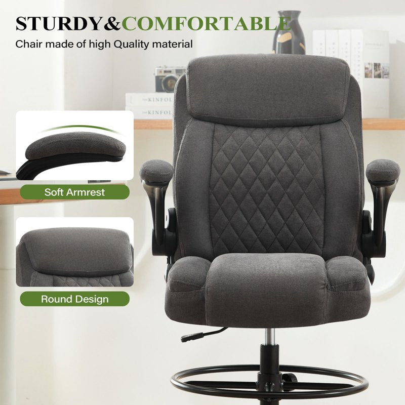 Tall Office Chair for Standing Desks Ergonomic Adjustable High Back Chair with Flip-Up Armrest