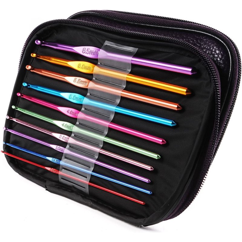 22-Piece Aluminum Crochet Hook Set with Colored & Silver Needles in Purple Case