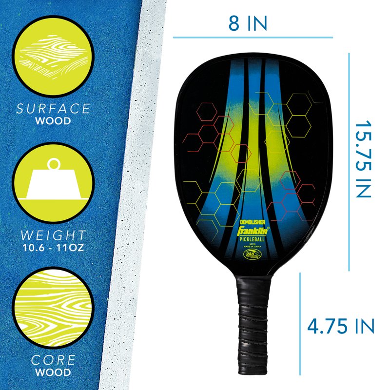 Demolisher Pickleball Paddle - Franklin Sports Wooden 11oz (Black/Blue/Yellow) Variation of THIS listing: 1