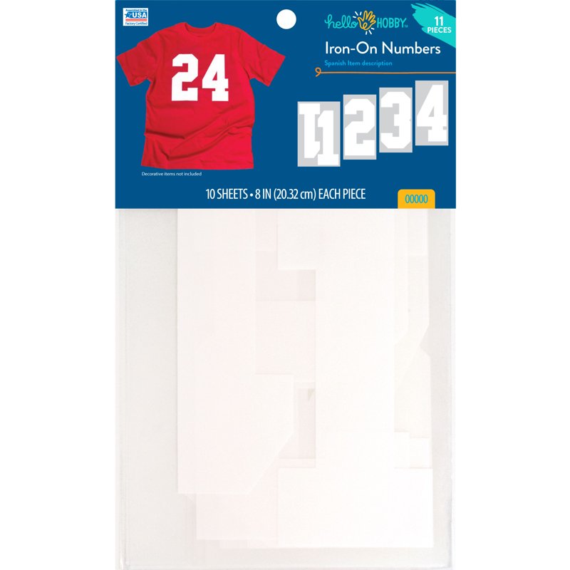 8-Inch White Varsity Iron-On Numbers for T-Shirts and Sports Jerseys