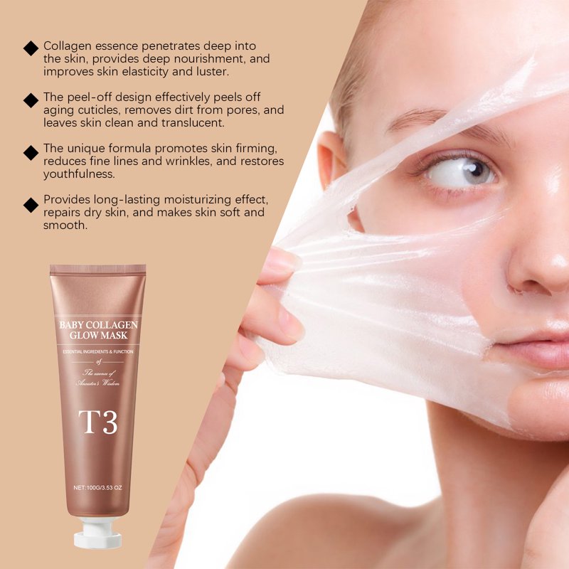 Hydrating Collagen Face Mask with Brush - Firming & Glow Skin Treatment 3.53oz