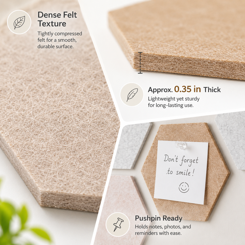 Hexagon Felt Cork Board Tiles Set with Pins - Modern Wall Decor for Office & Home