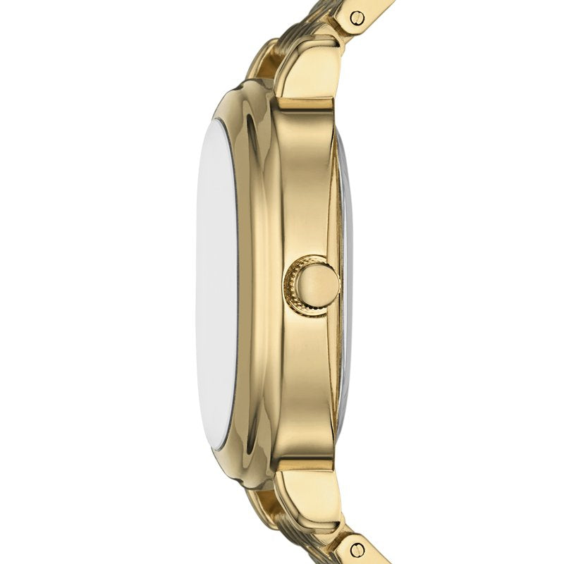 Women's Gold Tone Wristwatch with Taupe Sunray Dial and 5-Link Bracelet