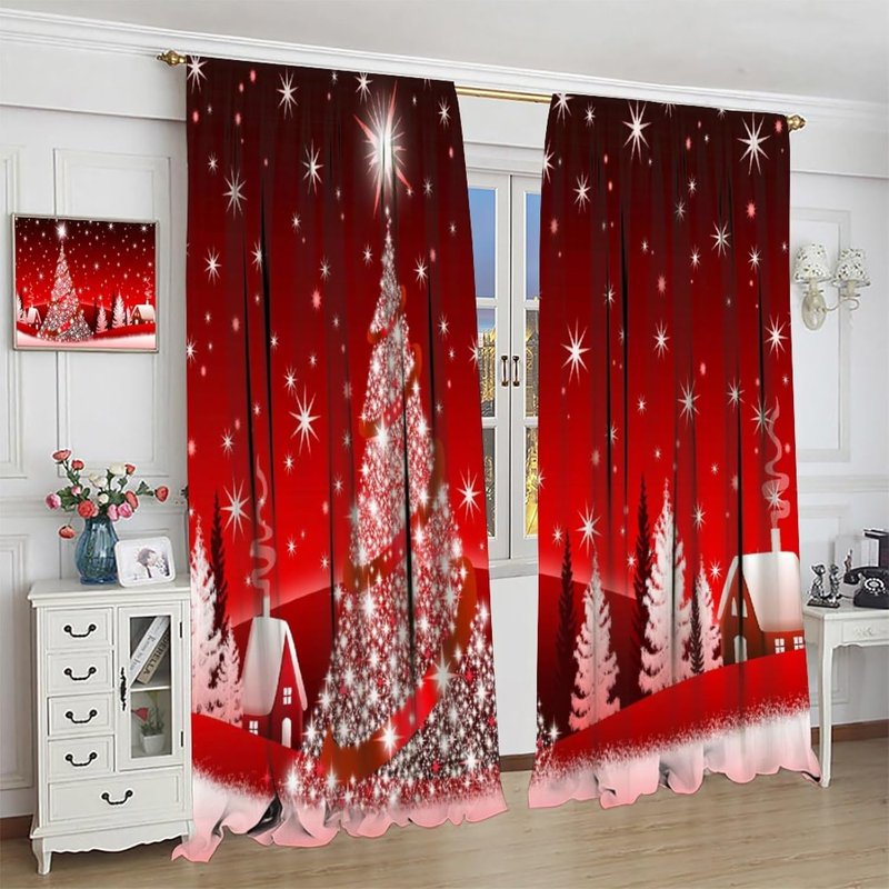 Christmas Holiday Blackout Curtains for Living Room Window Decor 42x54