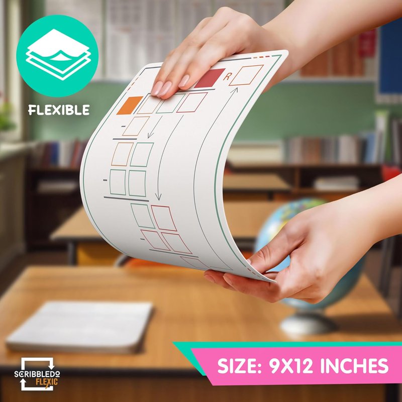 Math Practice Dry Erase Sheets - Double-Sided Whiteboard for Division Learning, 9x12 Inches, 10-Pack