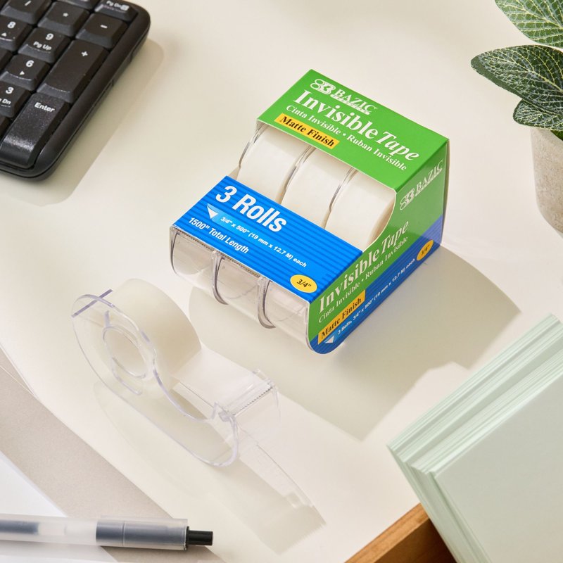 BAZIC Invisible Tape w/ Dispenser 3/4" X 500", Matte Finish, (3/Pack), 2-Packs