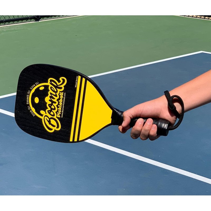 Boomer Wood Series Pickleball Paddle 7-Ply Maple with Cushion Grip & Wrist Strap — Smash Black