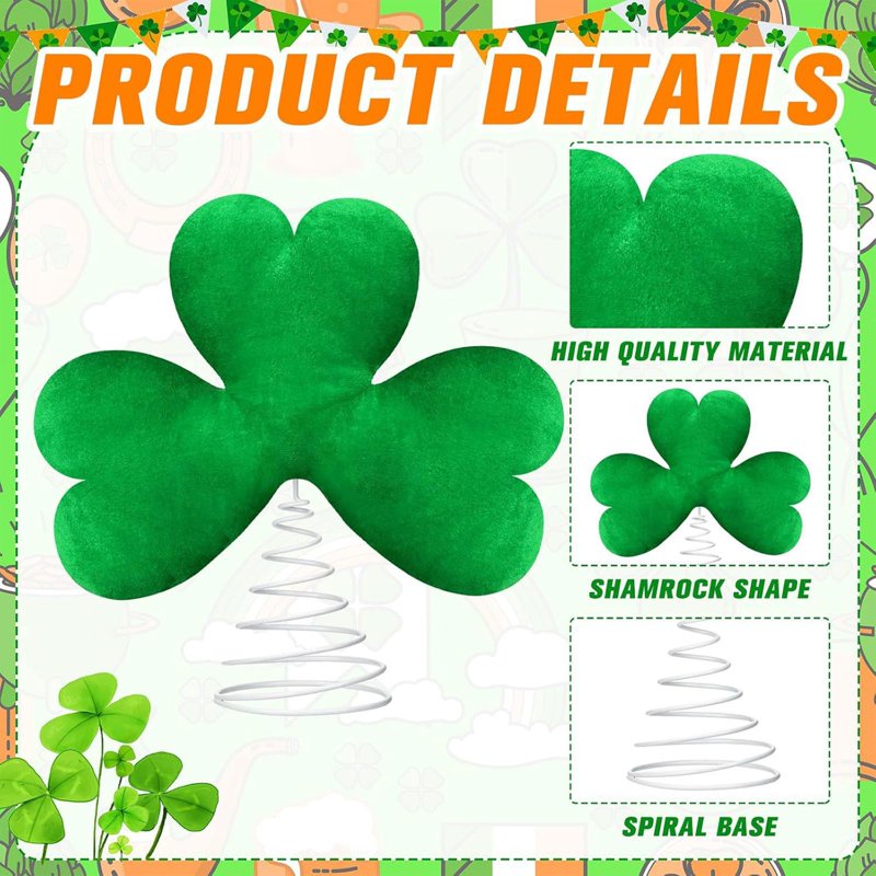 St Patrick's Day Tree Topper - Green Plush Lucky Shamrock Irish Decoration