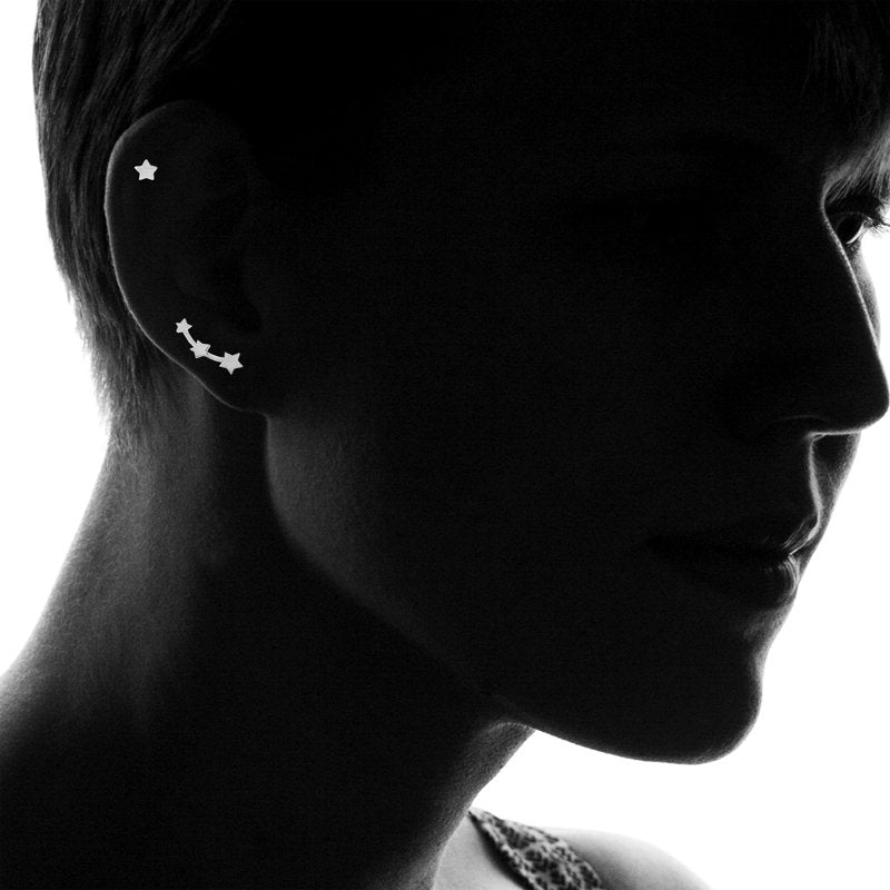 Sterling Silver Star Ear Cuff & Stud Earrings Set - Shimmering Jewelry
